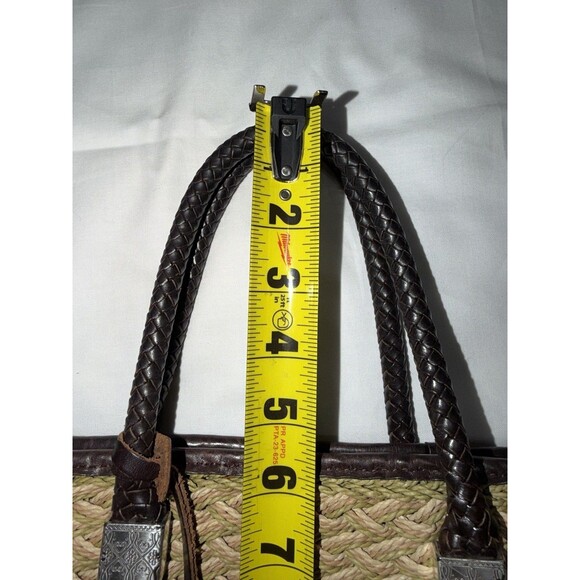 Brighton Straw Woven Tote Bag Braided Leather Handles Silver Heart Charms - Picture 7 of 8